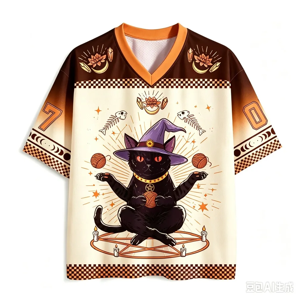 Lustiges Retro-Katzen-3D-Druck Schnelltrocknendes Atmungsaktives Sport-T-Shirt für Männer und Frauen mit V-Ausschnitt, Locker Geschnitten, Trendiges Modisches Streetwear Y2K Eltern-Kind-Kleidung – Detail 8