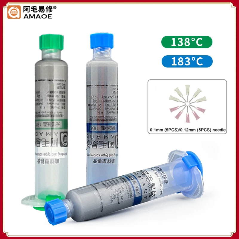 AMAOE M15 M14 Syringe Soldering Flux Tin Paste 138℃ 183℃ Melting  Paste for Mobile Phone PCB Repair Tool Point Solder