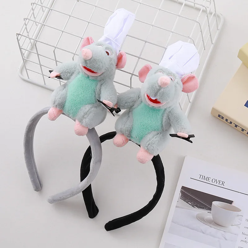 Anime Disney Ratatouille Hairband Plush Doll Pendant Wide-Brimmed Hairpin Photo Headdress Creativity Plush Keychain Girl Gifts