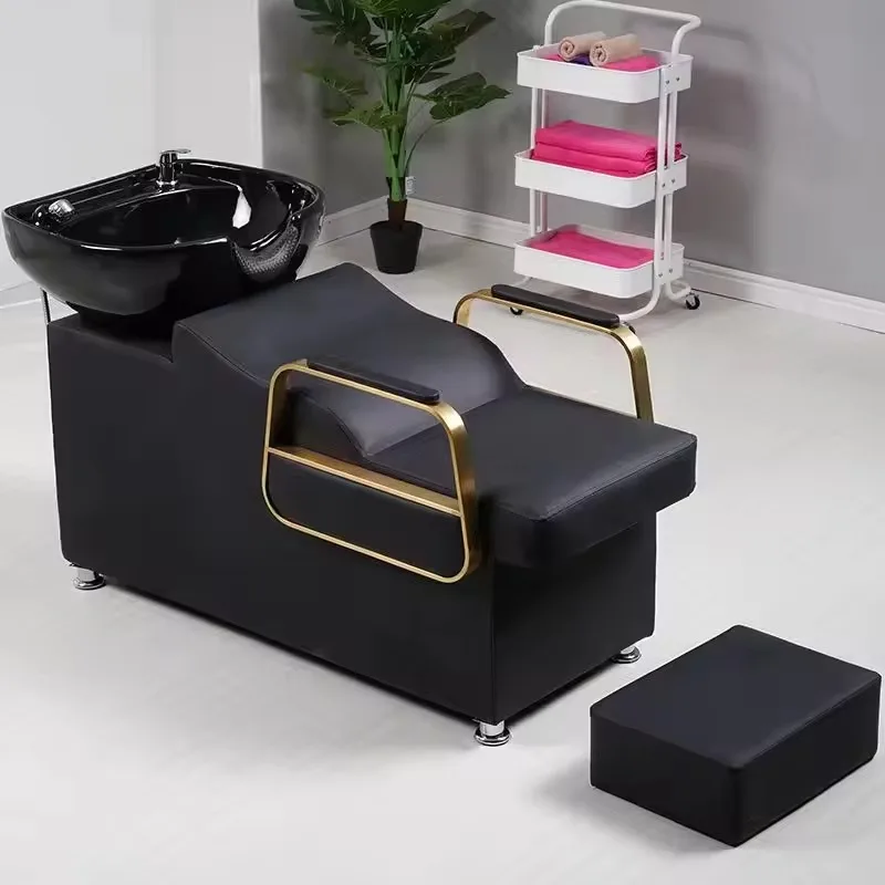 

Modern Metal Shampoo Chair Fashionable PU Leather Waterproof Bed Lounge Hair Salon Face Washing Bathroom Beauty Chair