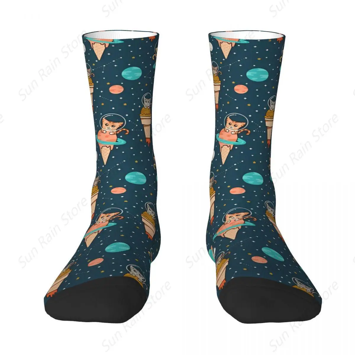 Cats Floating In Space Ice Cream Kawaii Socks Travel Cartoon Pattern Socks