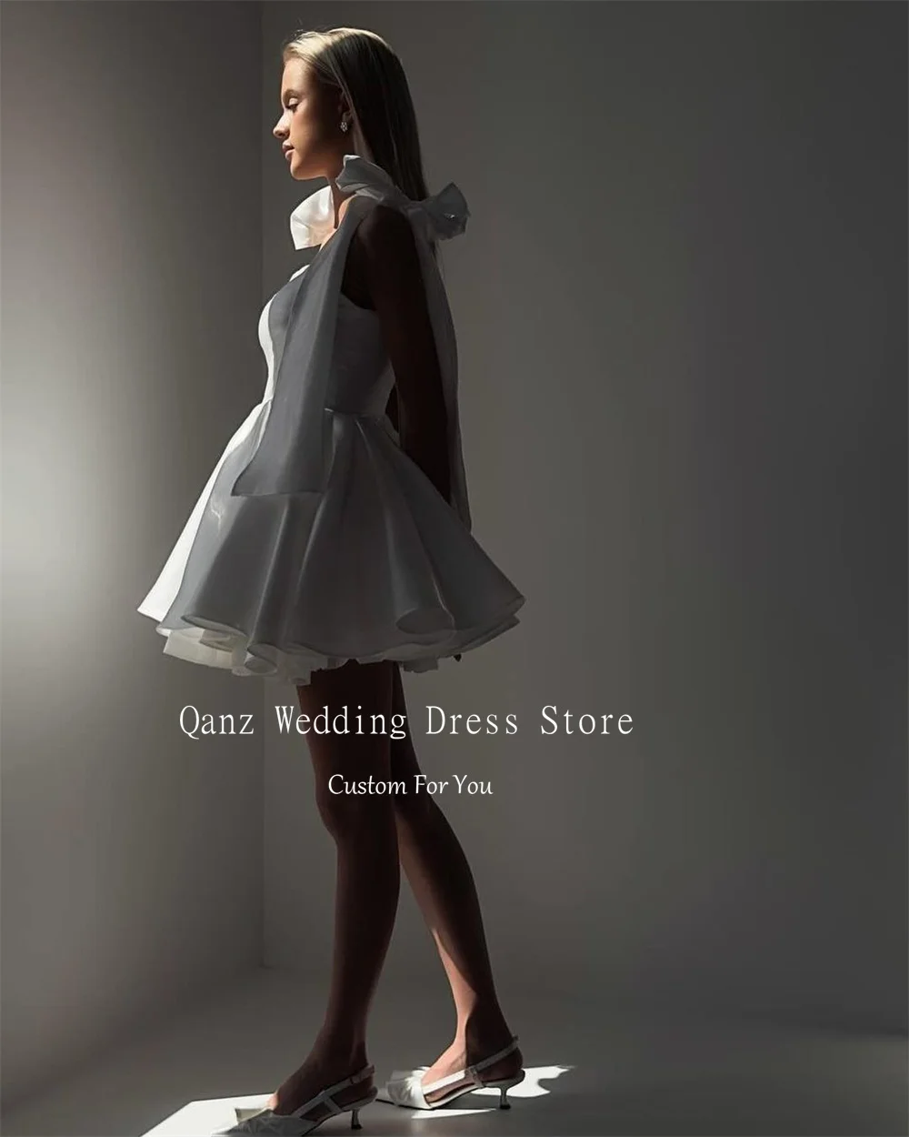 Qanz-Vestido corto De satén para mujer, traje con tirantes finos y cordones en la espalda, sin tirantes, 2024