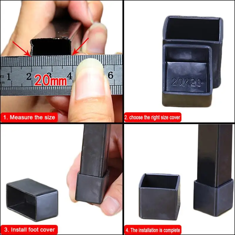 Couvre-pieds de chaise carrés en Silicone, 16 à 4 pièces, couvre-pieds de Table antidérapants, anti-poussière, chaussettes, coussinets de protection de sol, pieds de nivellement de meubles