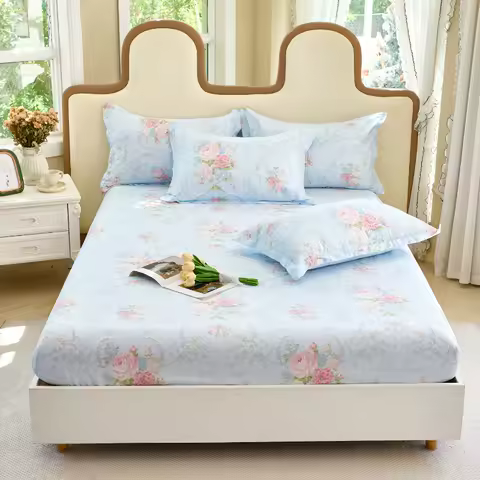 1pc 100% Pure Cotton Fitted Bed Sheet, New Printed Soft Skin Friendly Breathable Mattress product image
