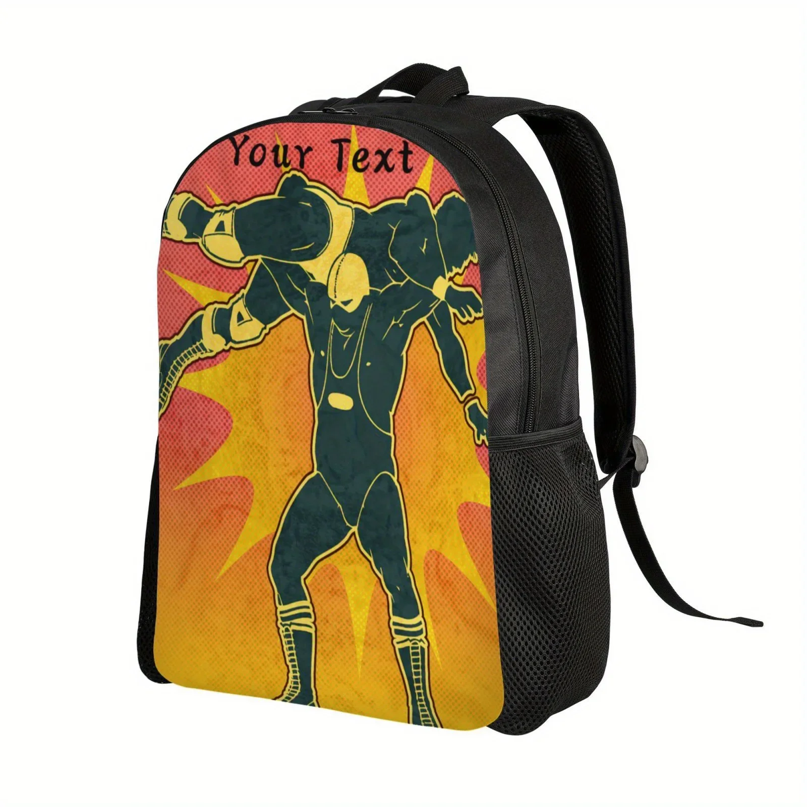 맞춤형 레슬링 테마 백팩 - 내구성이 뛰어난 폴리에스테르, 조절 가능한 스트랩, 노트북 수납 공간 - 학교, 직장, Tr에 적합