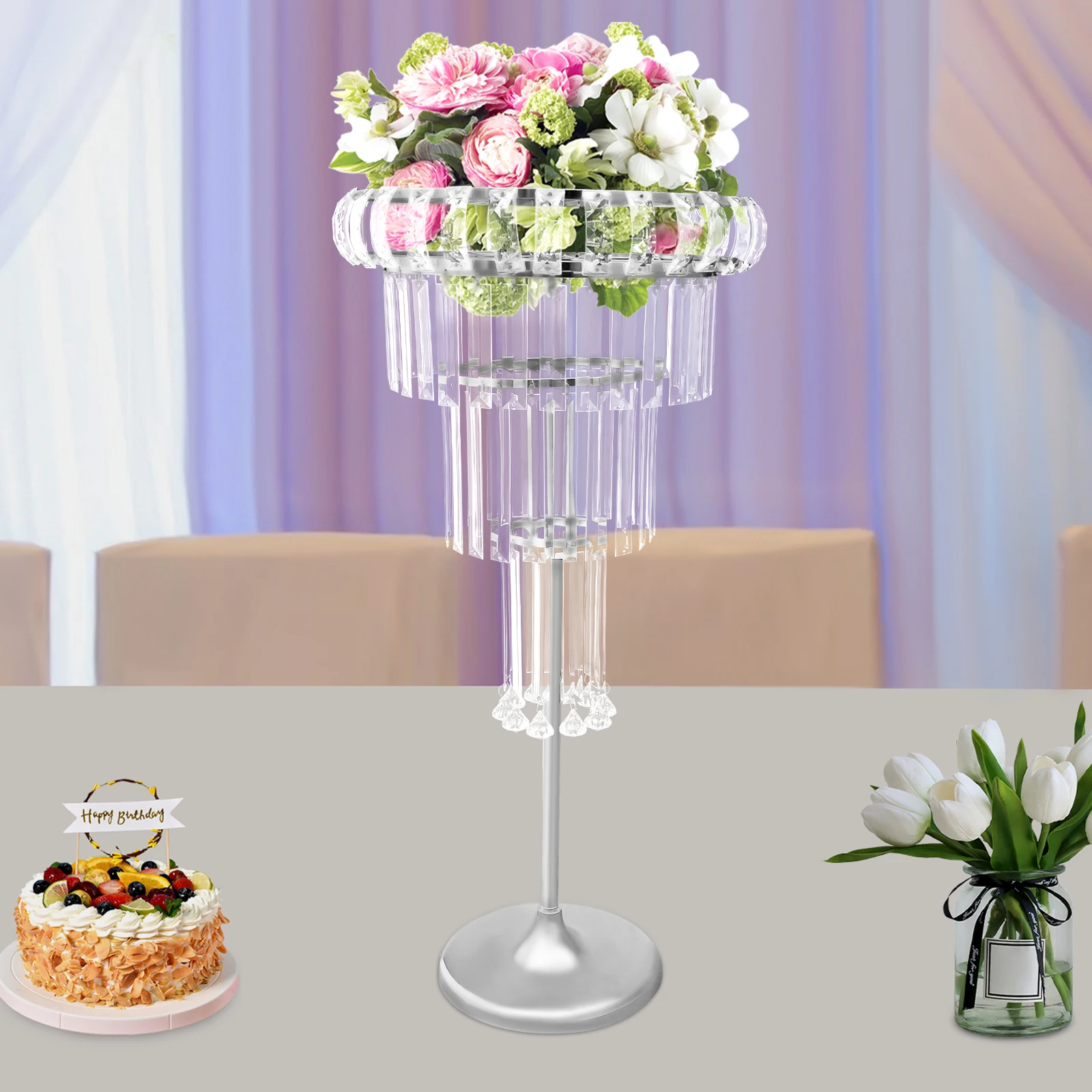 

Elegant 4-Tier Modern Floor Standing/Countertop Mount Flower Stand for Weddings & Events, 82cm Height,5kg Capacity,Easy Assembly