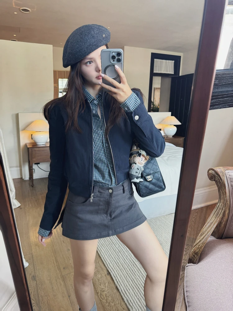 

Faionable ort Workwear Jaet Women's Casual Sle Cotton 00% SD Blue Color Versatile Autumn 2025 New Arrival