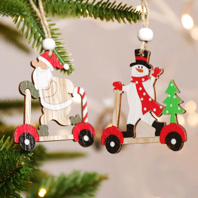 

9pcs/box Christmas Car Wooden Pendants Xmas Tree Hanging Ornaments Christmas Decorations for Home Kids Gift Noel Navidad Decor