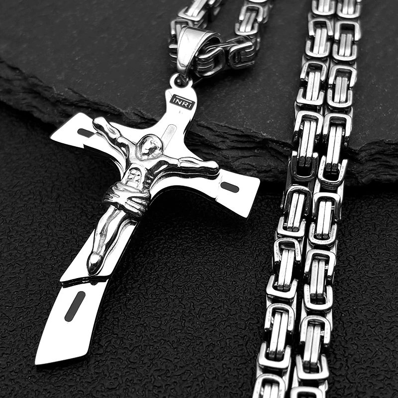 

Christian Jesus Crucifix Cross Pendant Necklace For Men Women Stainless Steel Silver Color Punk Chains Jewelry Prayer Gifts