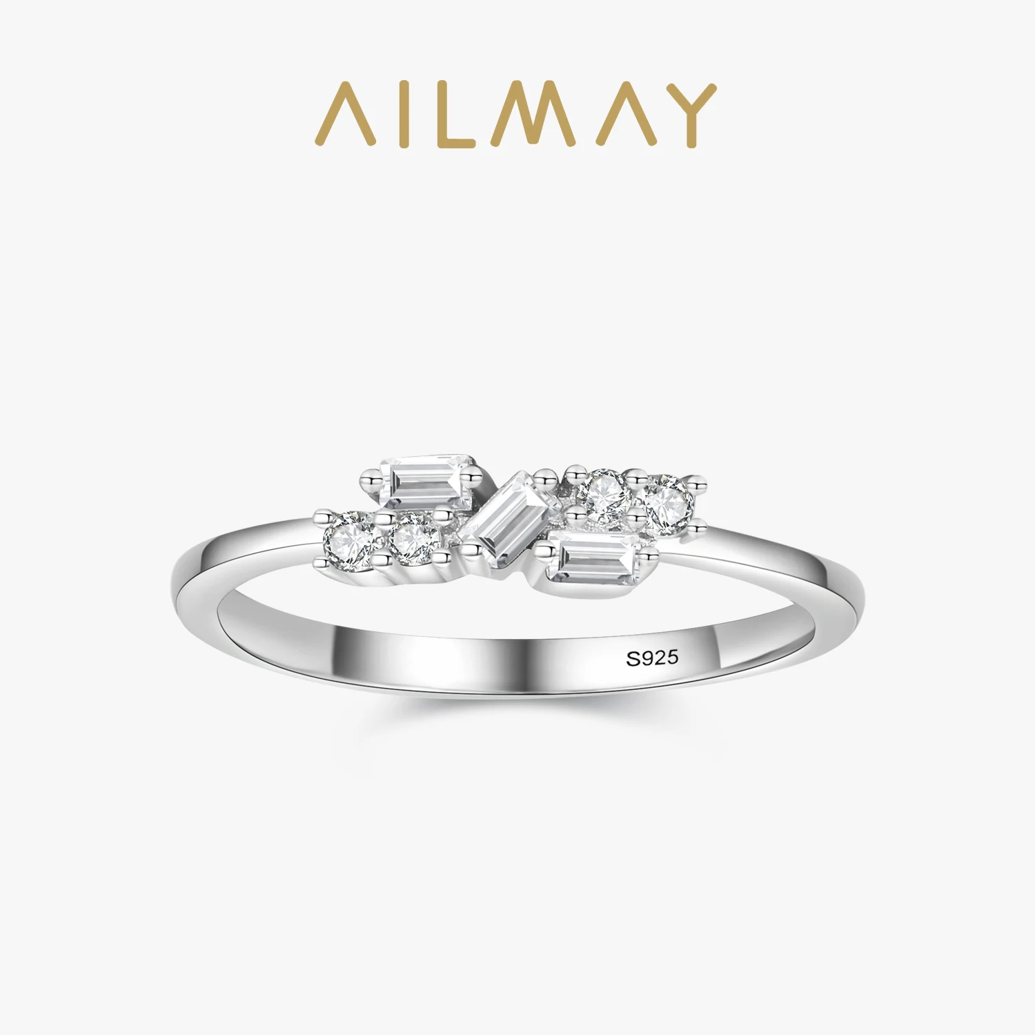 Ailmay Real 925 Sterling Silver Fashionc Irregular Geometric Clear Zircon Rings For Women Wedding Engagement Fine Female Jewelry