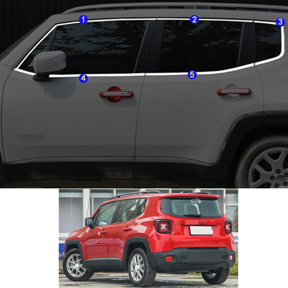 For Jeep Renegade 2016 2017 2018 2019 2020 2021 Car Sticker Garnish Pillar Window Middle Strip Trim Frame Hoods