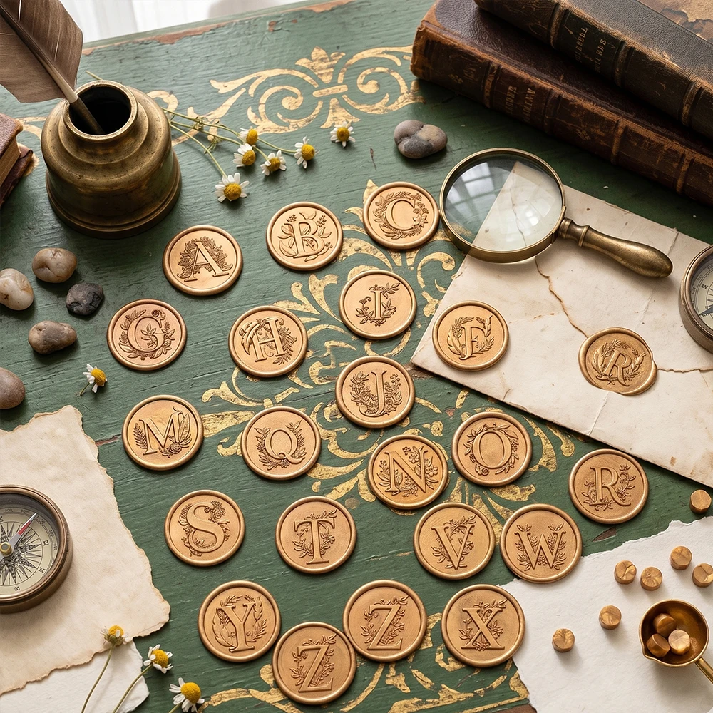 25 pcs Gold Initial Alphabet Self-Adhesive Wax Seal Stickers - Wedding, Party, Birthday, Christmas Envelope Seals Stickers