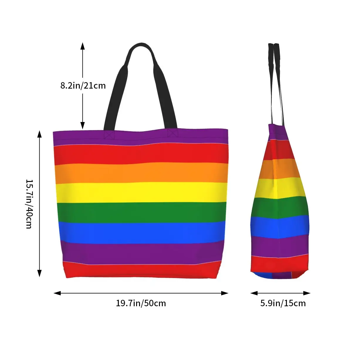 LGBT 플래그 식료품 쇼핑백, 재미있는 프린트 캔버스 쇼퍼 토트 숄더백, 대용량 휴대용 게이 프라이드 레인보우 핸드백