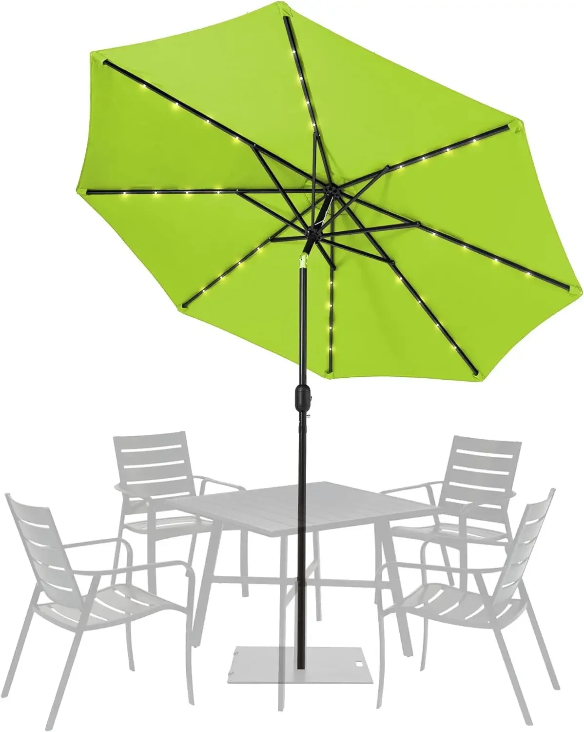 

Outdoor 9FT 32 LED Lighted Patio Umbrella with Solar Powered, Table Market Umbrella Push Button Tilt for Garden, Deck, Backyard