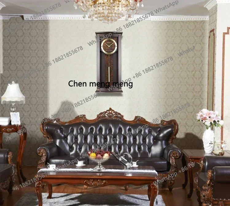 D178 Seiko Clock European-Style Living Room Luxury Music Time Reporting Pendulum Retro Solid Wood Large Wall Clock