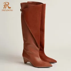 PRXDONG INS New Classics Autumn WInter Warm Knee High Boots High Heels Pointed Toe Black Brown Dress Party Female Shoes Size 42