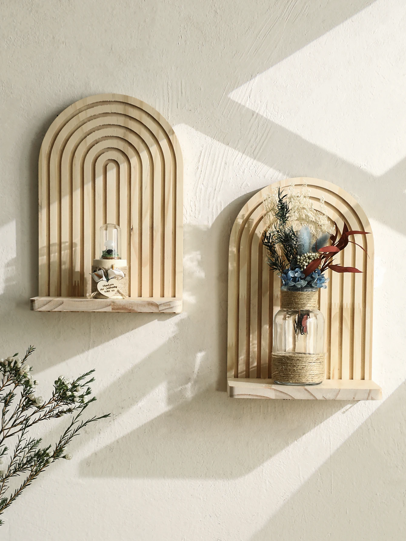 1pc Holz Wand Regale Boho Rustikalen Bogen Schwimmende Wand Regal Pflanzen Halter Vase Display-ständer Wohnkultur Lagerung rack
