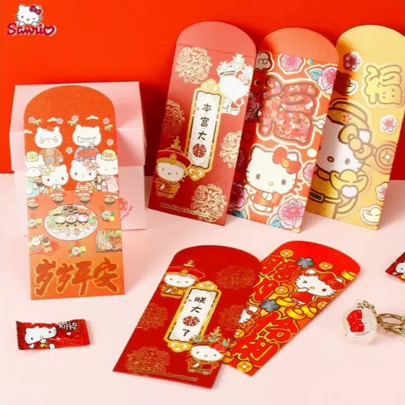 10Pcs Kawaii Sanrio Red Packets Hello Kittys Accessories Cute Cartoon Anime New Wedding Birthday Celebration Toys for Girls Gift