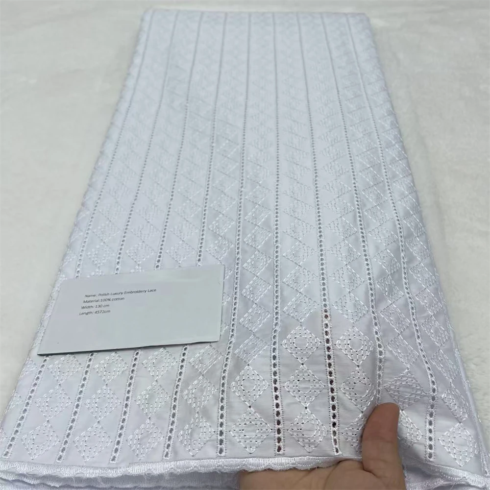 

High Quality Polish 100% Cotton Swiss Voile Lace Embroidery White African Nigerian Lace Fabrics 5 Yards
