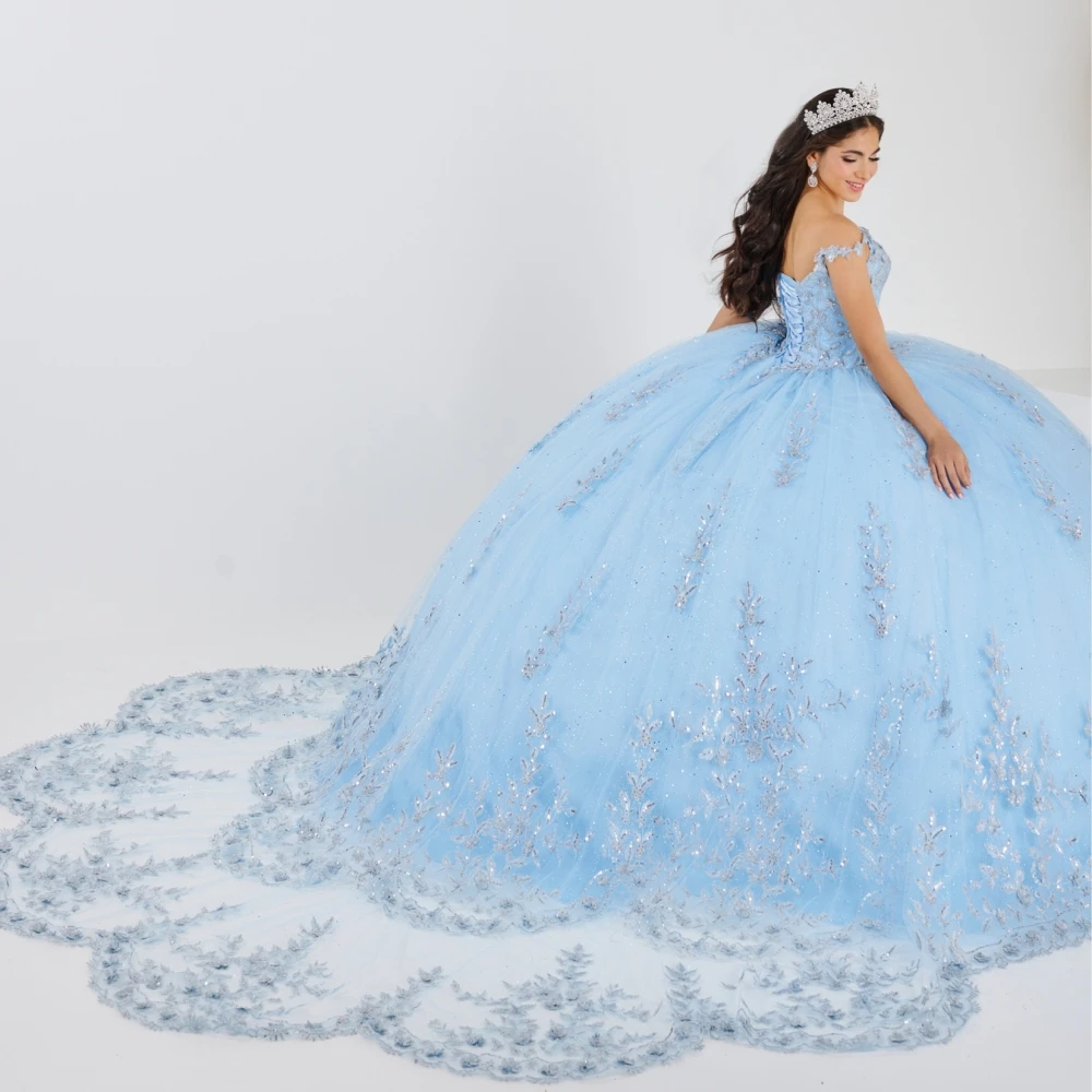 Lorencia-vestido de quinceañera azul, vestido de baile con apliques de espagueti, cuentas de encaje, vestido dulce mexicano 16, cumpleaños, graduación, YQD197