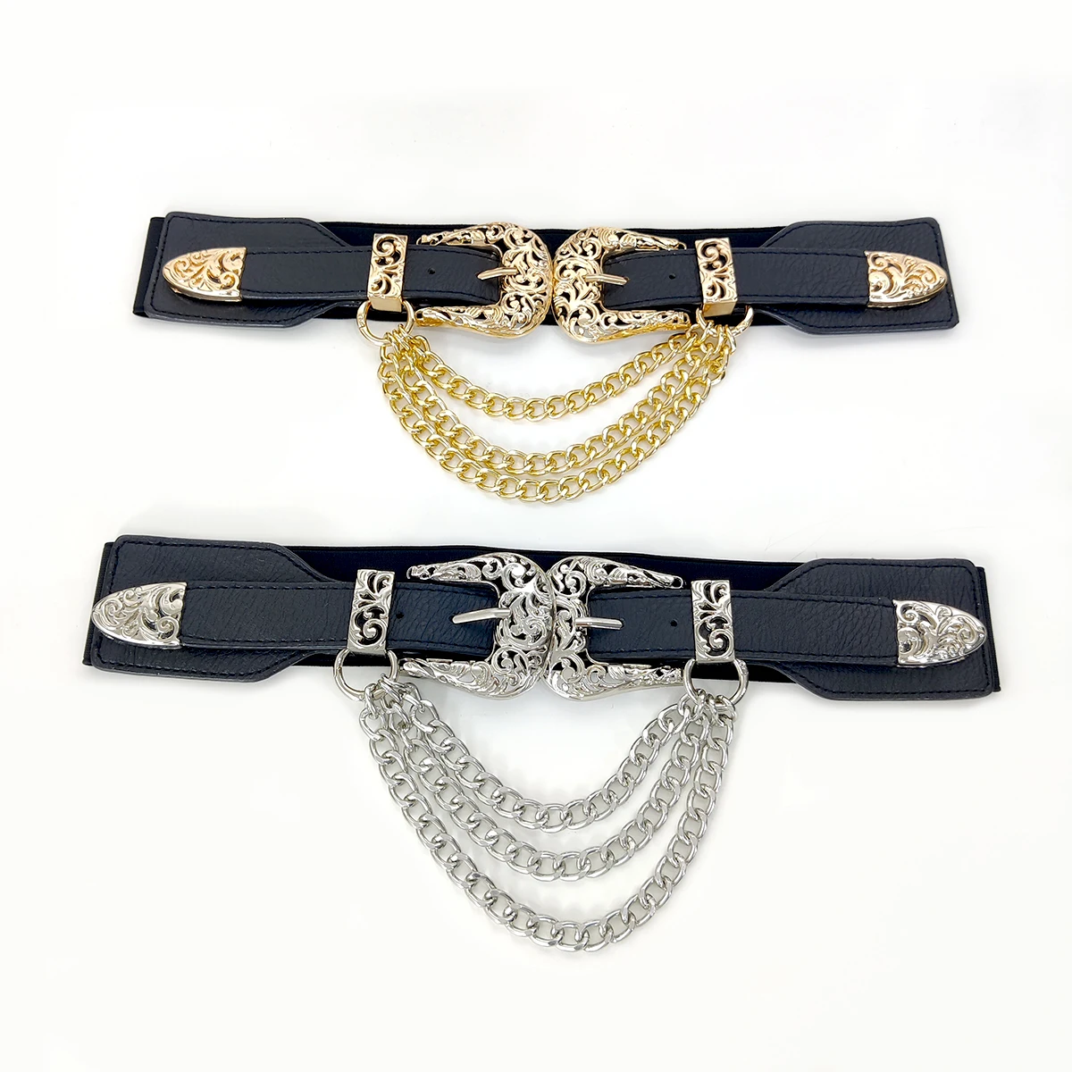 Cintos de grife para mulheres de alta qualidade luxo borla corrente ouro punk y2k prata estiramento cummerbunds cintura elástica espartilho