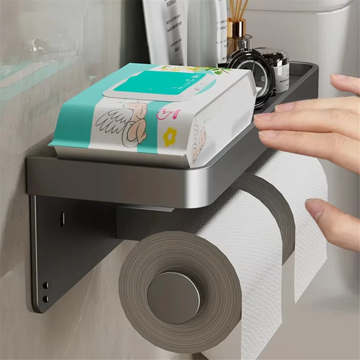 Varejo! Suporte de papel higiênico fixado na parede liga de alumínio suporte de papel higiênico rack de tecido suporte de tecido do banheiro preto