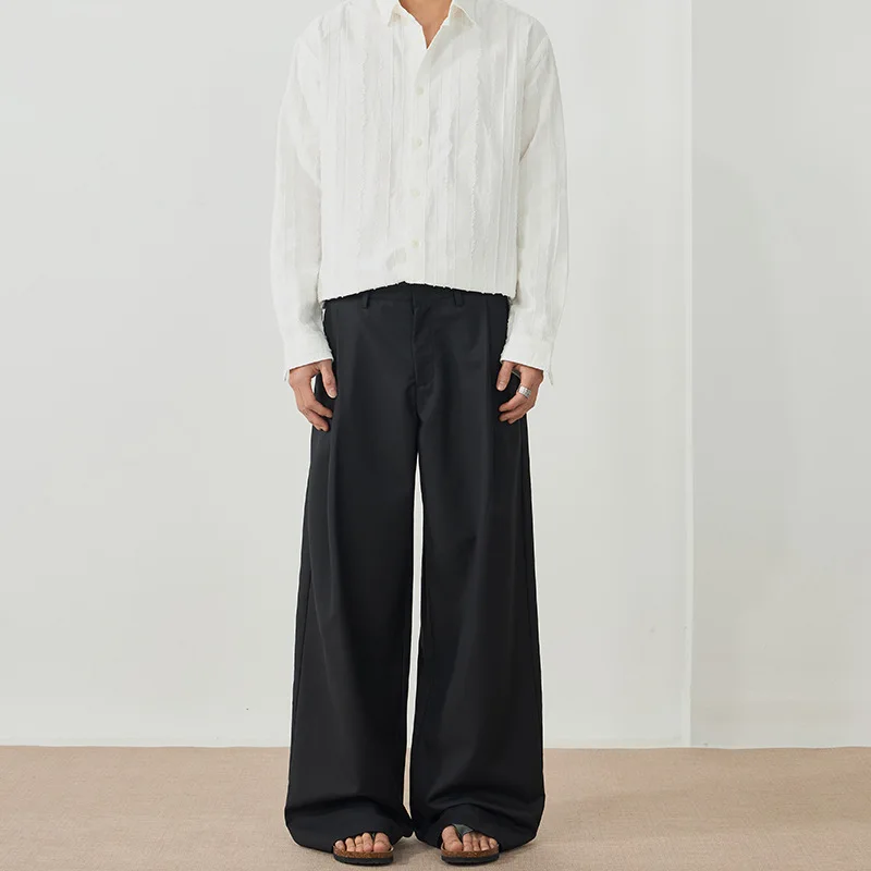Calças pretas resistentes a rugas para homens e mulheres relaxadas pernas largas versáteis calças casuais de perna reta com bolsos macios