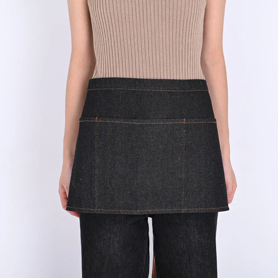 

Chef And Server Stylish Denim Half Apron With Custom Logo For Cafes And Dining Establishments