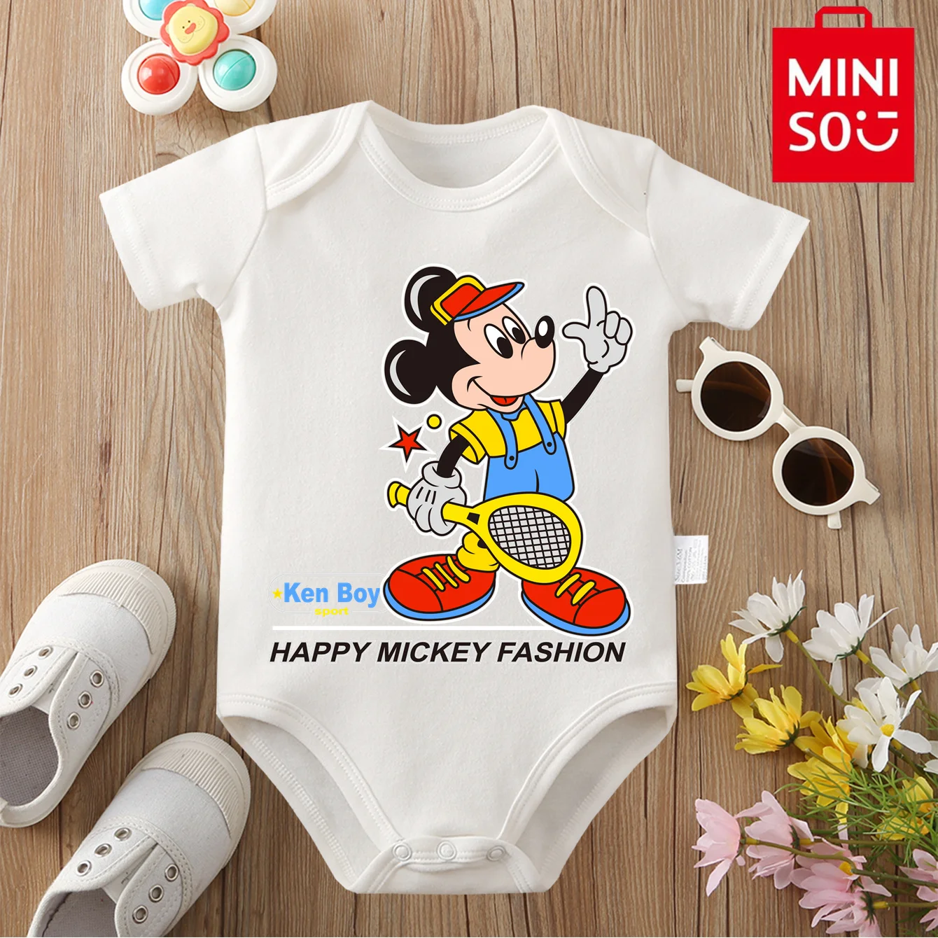 

100% Cotton Baby Clothe Baby Onesie Bodysuit Mickey Mouse MINISO&Disney Jointly Signed Cute Print for 0 To 12 Months Newborn