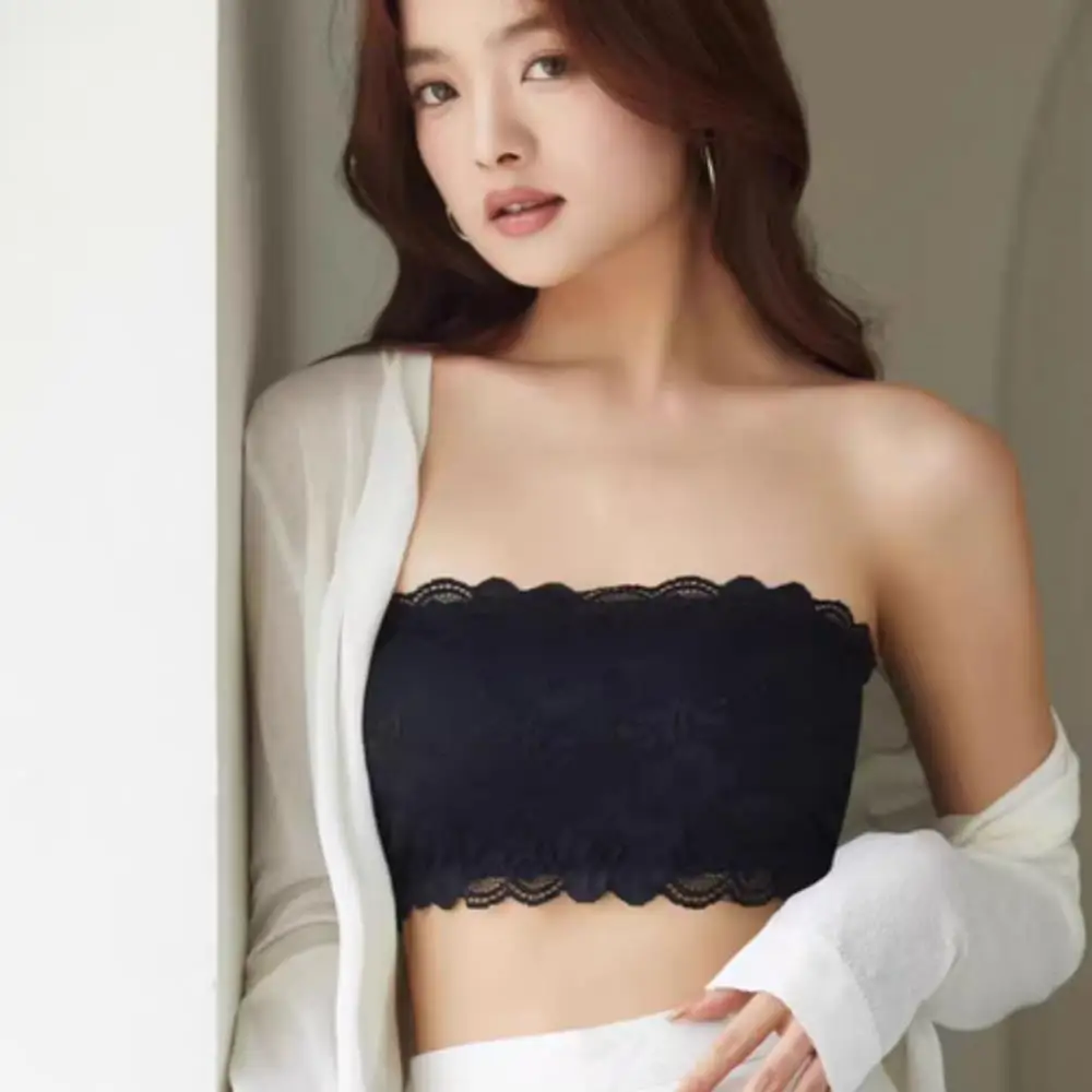 KUCLUT  Lace Bustier Bandeau One Piece Seamless Strapless Wrap Chest Breathable Underwear Brassiere Womens Push Up Invisible Bra