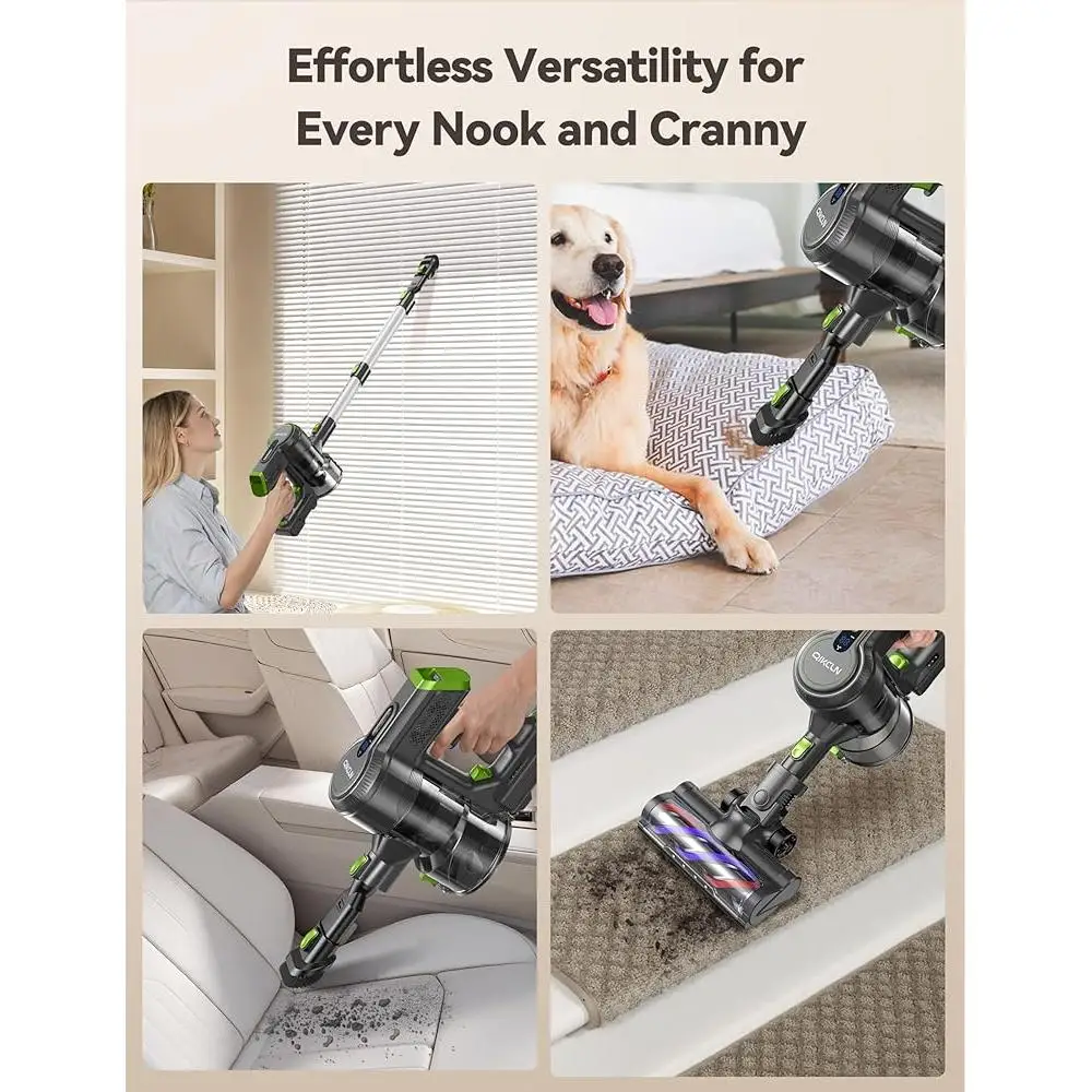 Cordless Vacuum Cleaner 23Kpa Powerful Suction 3 Modes 45min Runtime Lightweight Portable Stick Vacuum with LED Display HEPA