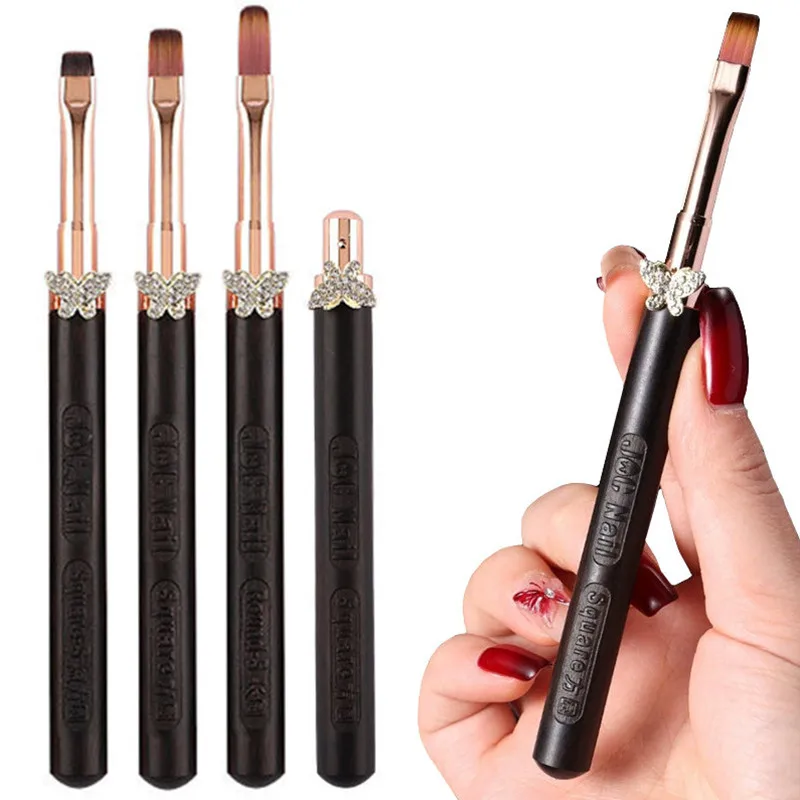 

1/12PCS Butterfly Buckle Round Wood Handle Nail Art Brush Painting Line Pen Liner Gradient Flat Round French Manicure Tools