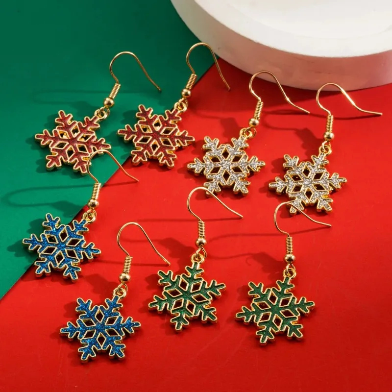 Metal Christmas Snowflake Geometric Dangle Earrings for Women New Simple Charm Design Jewelry New Year Party Accessories 2025