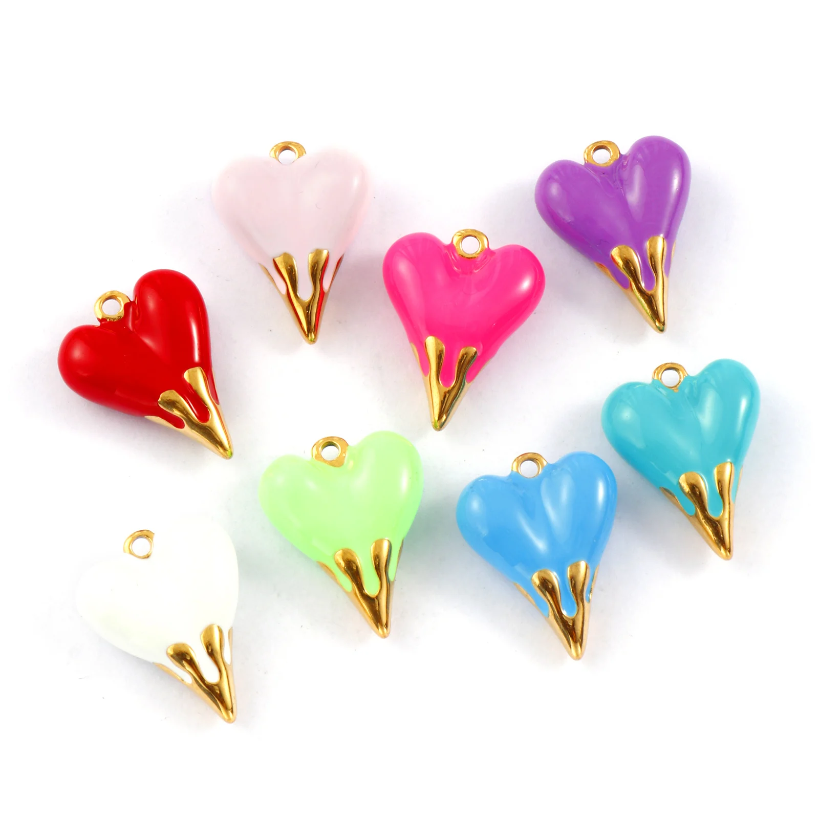 1PC Neue Candy Farbe Valentinstag Herz Charms 18K Reales Gold Überzogene Emaille Edelstahl Herz 3D DIY Erkenntnisse 24mm x 19mm – Detail 6