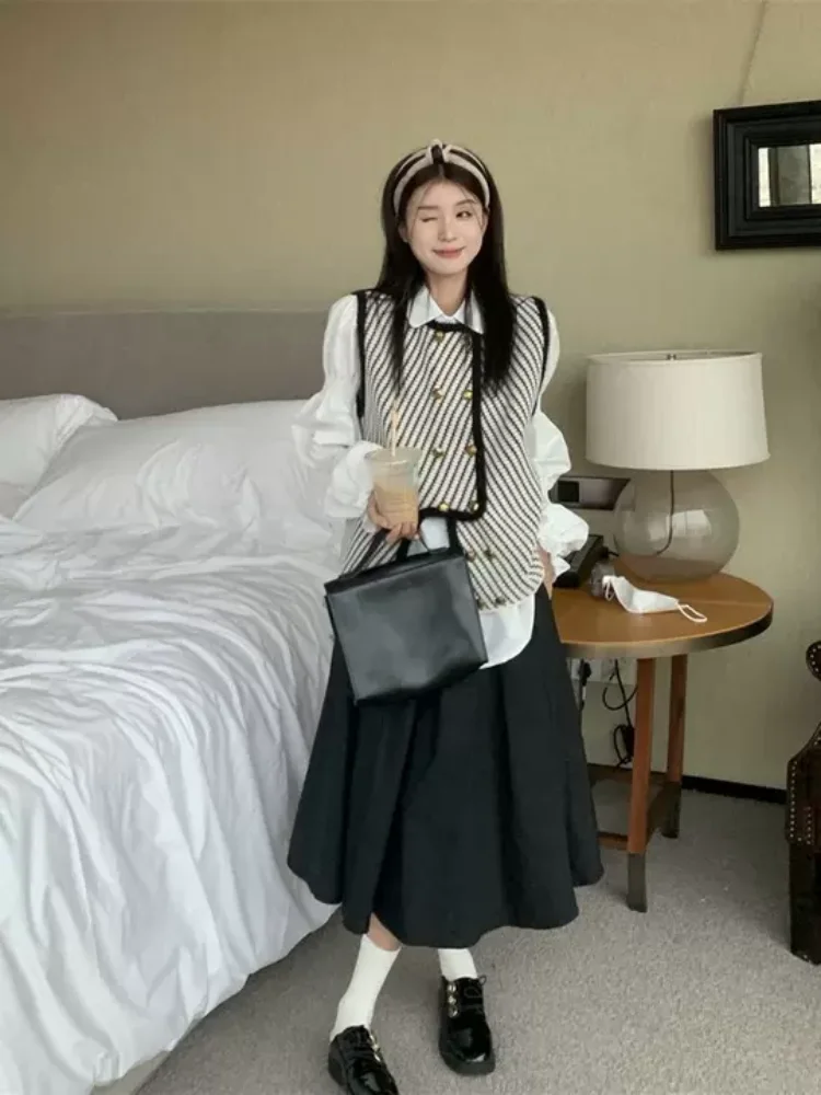 Japonais Harajuku style rayé double boutonnage femmes gilet automne et hiver rétro épicé fille lâche occasionnels de la navette top