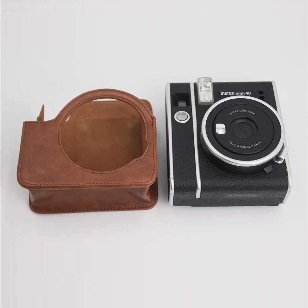 Fujifilm instax mini 40用ショルダーストラップ付きレトロカメラバッグ,保護カバー,黒,茶色,ピンク