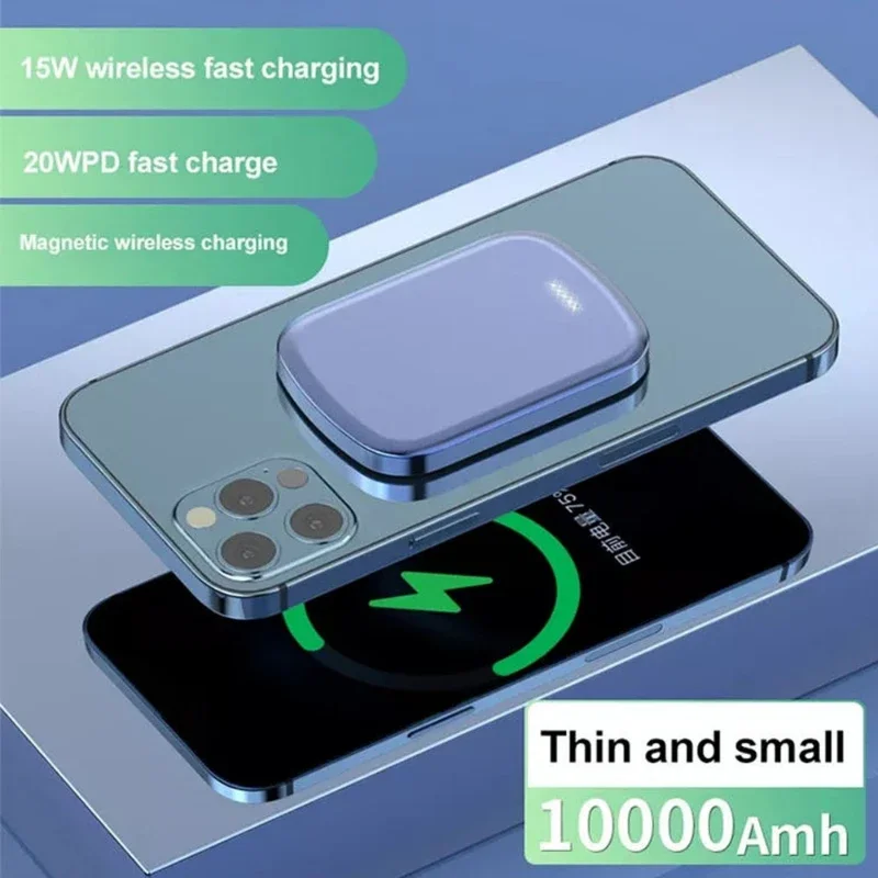 Imagem -02 - Mini Banco Portátil do Poder Tamanho Pequeno Magnético Carregamento sem Fio Bateria Externa do Telefone Carregador Rápido 10000mah