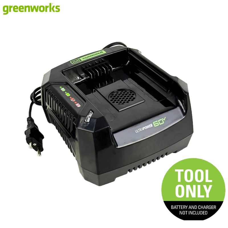 Greenworks 60V 6A Rapid Battery Charger EU Plug LED Charging Indicator Compatible with All Greenworks 60V Batteries Tool Only
