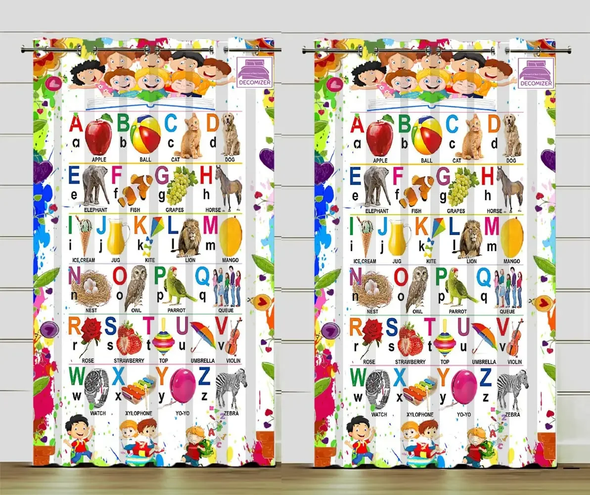 ABCD Alphabet Printed Curtains for Kids, Room Blinds, Window, Living Room, Kitchen Treatment, Ready Made Small Drape