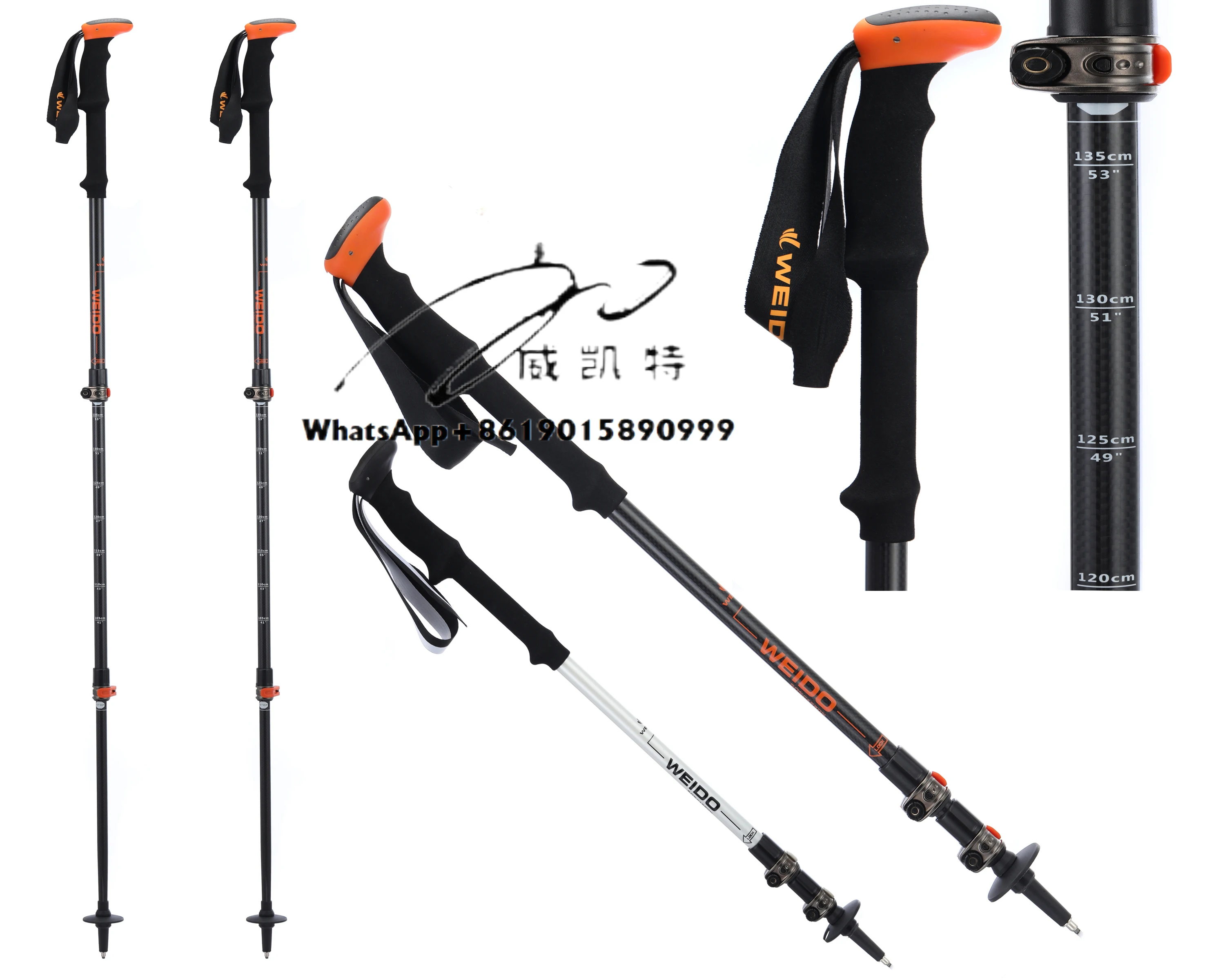 Customized 50% 3K Carbon Fiber Trekking Pole Nordic Hiking Walking Self Defense Sticks Alpenstock