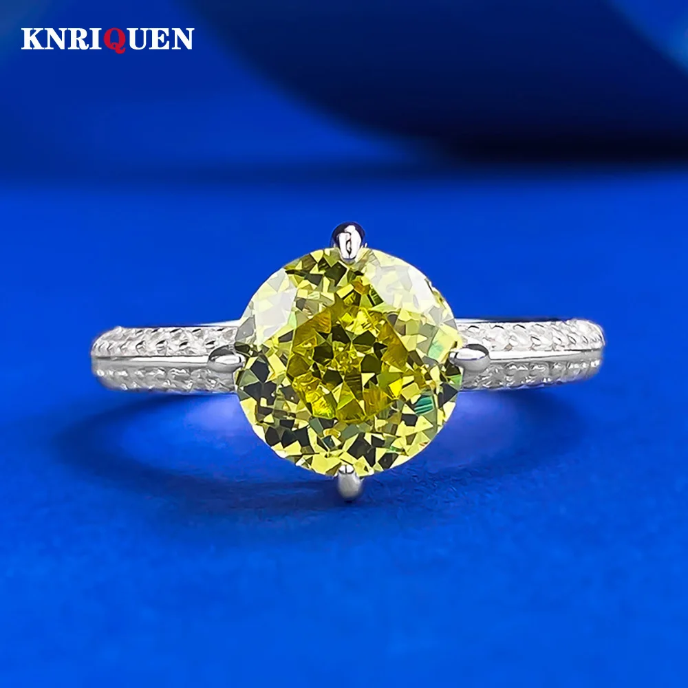 

Luxury 100% 925 Real Silver Round 8mm Olive Green Tourmaline Lab Diamond Gemstone Rings for Women Party Fine Jewelry Female Gift