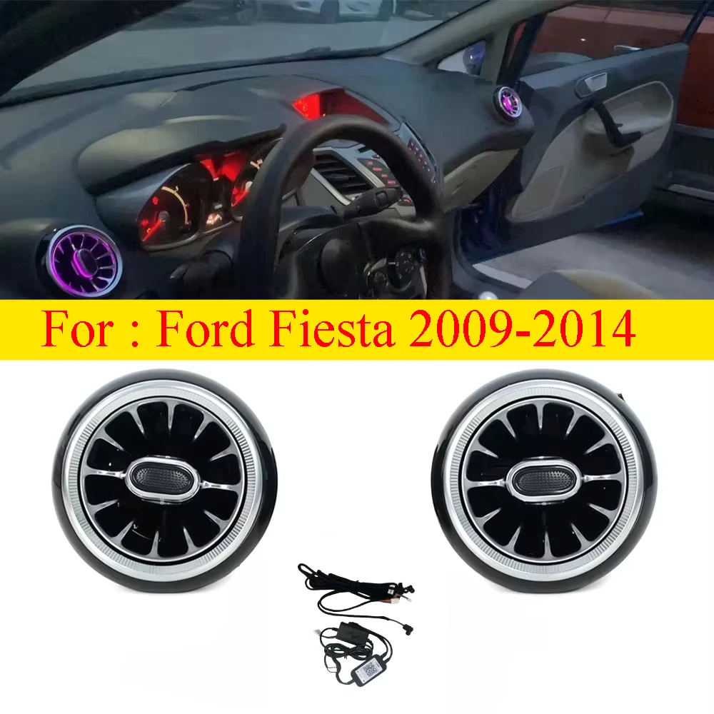 Coche 2 uds LED salpicadero delantero AC salida de ventilación de aire acondicionado Turbo embellecedor Interior para Ford Fiesta 2009 2010 2011 2012 2013 2014