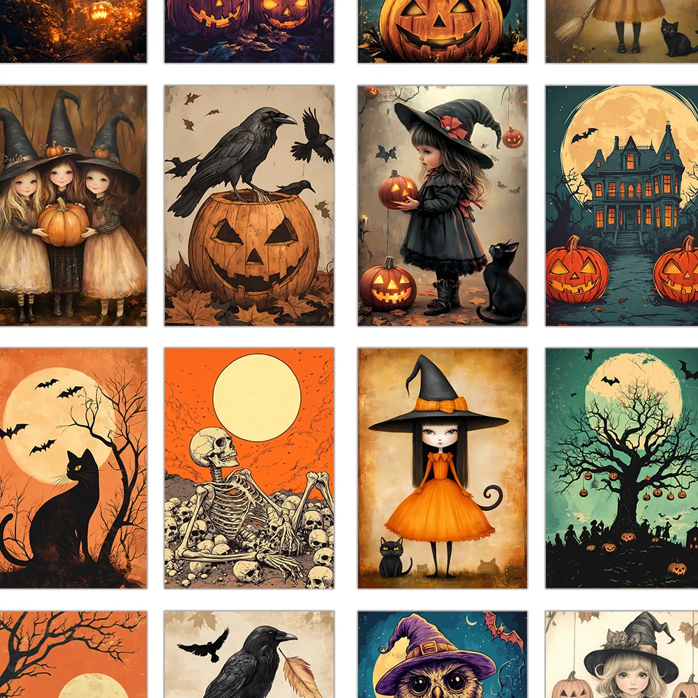 32 Stück, Retro-Halloween-Postkarten, Hexen, Geburtstags-/Jubiläumsgeschenke, Sammlerstücke, geeignet zum Verschenken und verschickbar. – Detail 4