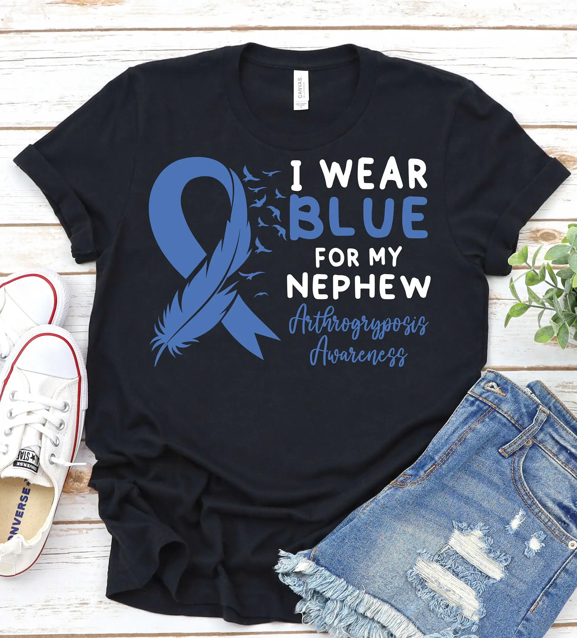 Arthrogryposis Awareness T Shirt Blue Ribbon Support Nephew Hip Joint Recovery Surgery