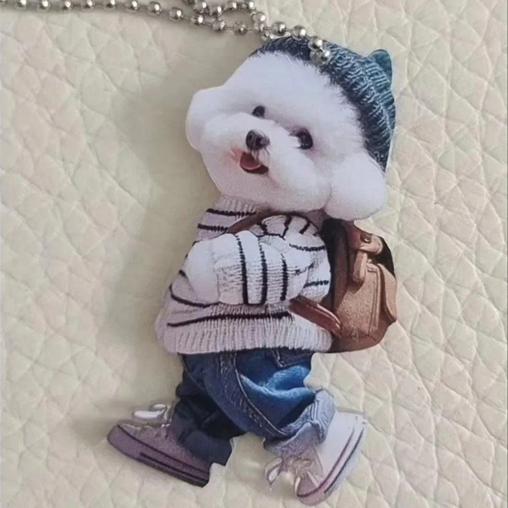 2D الإبداعية جرو الحيوان سلسلة مفاتيح مصنوعة من الأكريليك على ظهره سيارة معلقة كيرينغ قلادة لطيف تيدي الكلب مفتاح اكسسوارات الديكور حلية