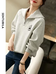 Sentubila mezza Zip-up felpe larghe per le donne 2023 primavera autunno Casual mezzo collo aperto Pullover manica lunga top Vintage