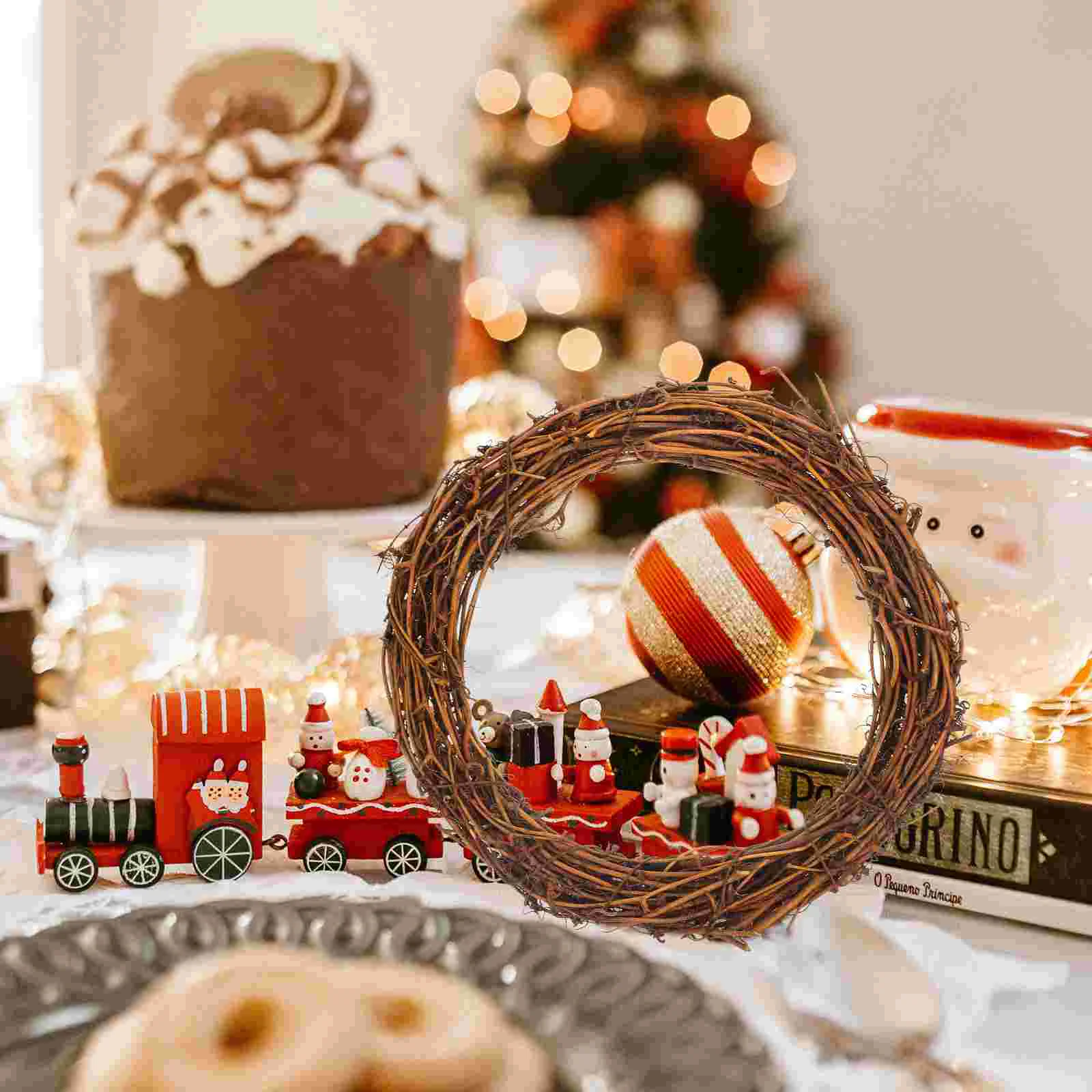 5 pçs rattan guirlanda porta pingente grinalda para diy artesanato de natal decoração anel parede dreamcatcher natal ao ar livre