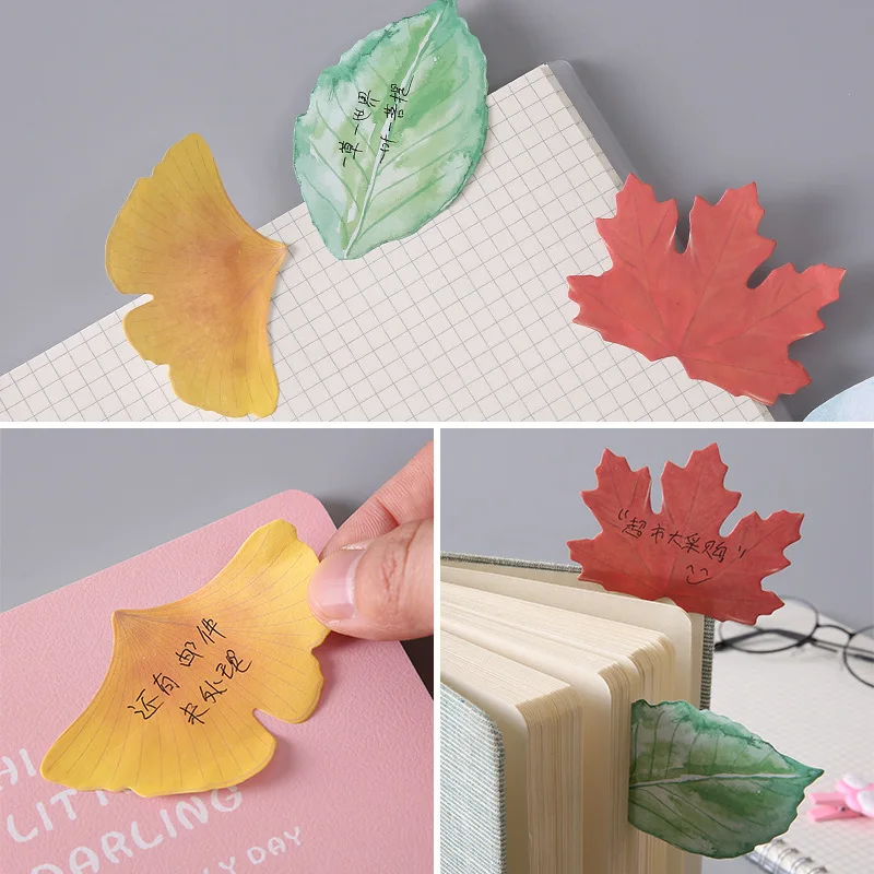 2 Pcs Leaf shape Sticky Notes Maple Leaf Ginkgo Self-stick Memo Note Memo Pad For School Classroom Office Notebook