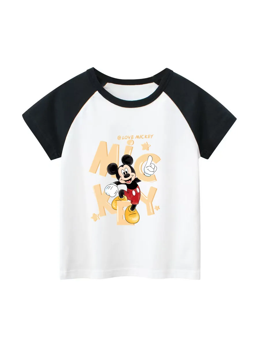 

New Fashion Mickey Minnie Mouse Crop Top T-shirt Boys Top GirlsT Shirt Female Clothes Kawaii Disney Tshirt Ropa De Niña
