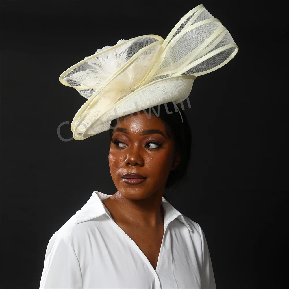 Ivory Fascinator Feather Fancy Hat Women Elegant Race Derby  display picture 1